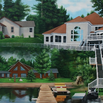 Hand Painted Custom Oil Painting Portrait of 3 Houses with beautiful landscape,by myDaVinci - myDaVinci
